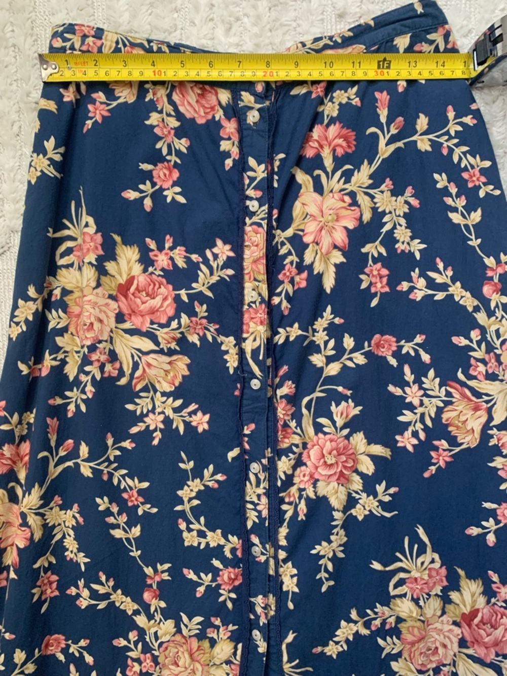 Ralph Lauren Navy Floral Maxi Skirt with Pink and Cream Blooms 100% Cotton - Picture 8 of 10